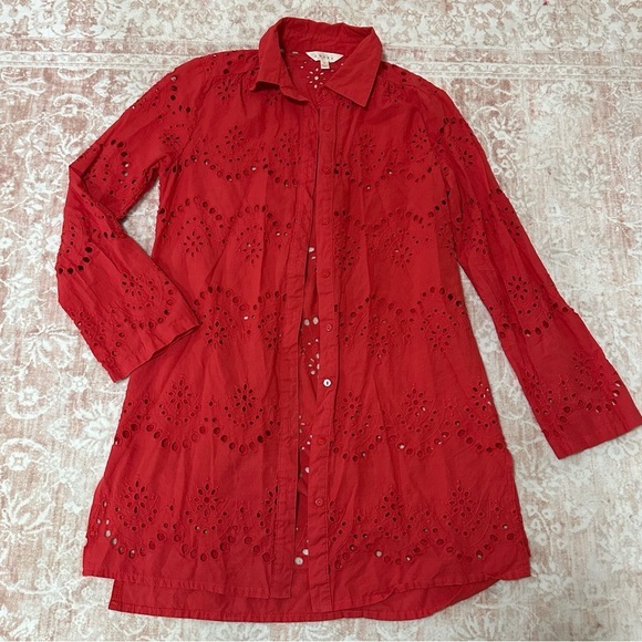 Adiva Other - Eyelet 100% Cotton Red Button Up Top